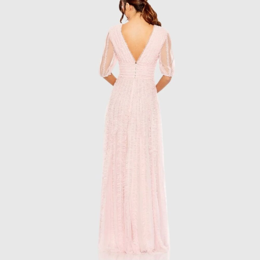 Mac Duggal 8050 Size 24 Pastel Pink Ruffled Half Sleeve Long Maxi Gown Dress - Picture 4 of 4